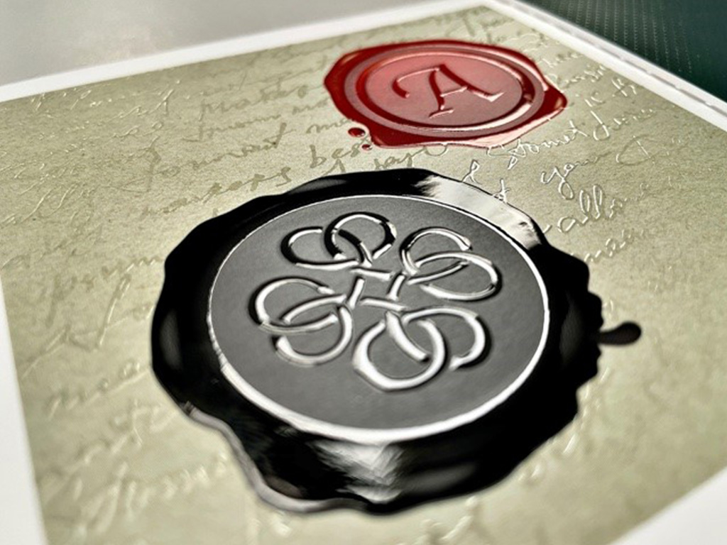 High build varnish wax seals digital embellishments
