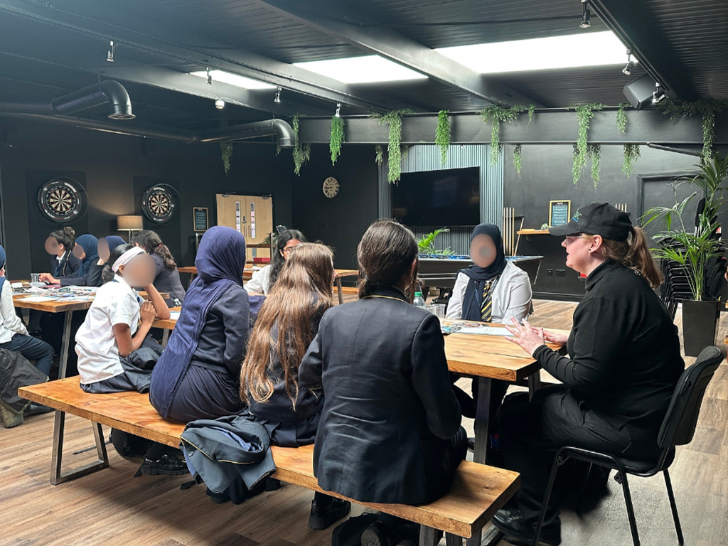 Studio Development Lead Gemma answers questions from pupils